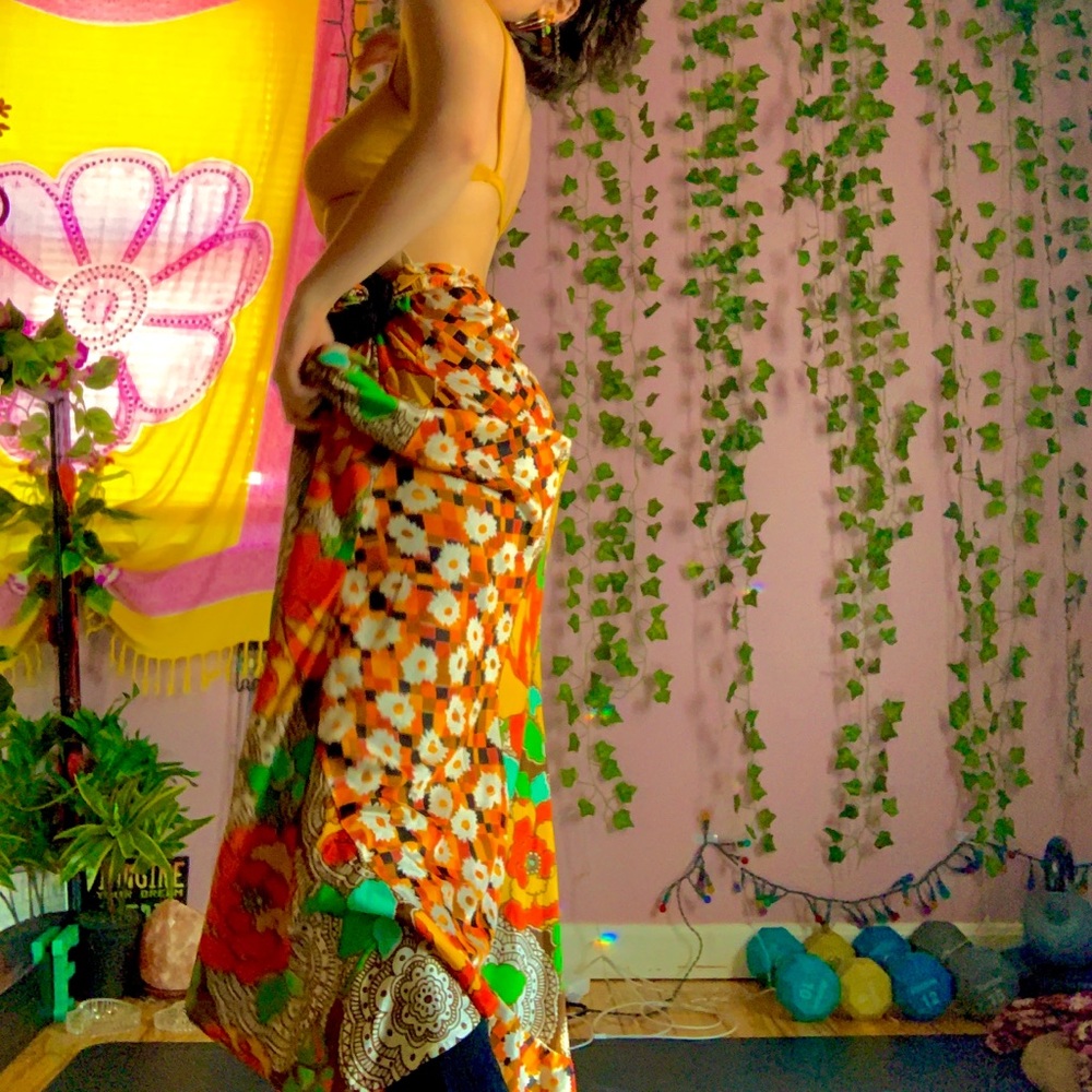 Boho floral orange maxi skirt